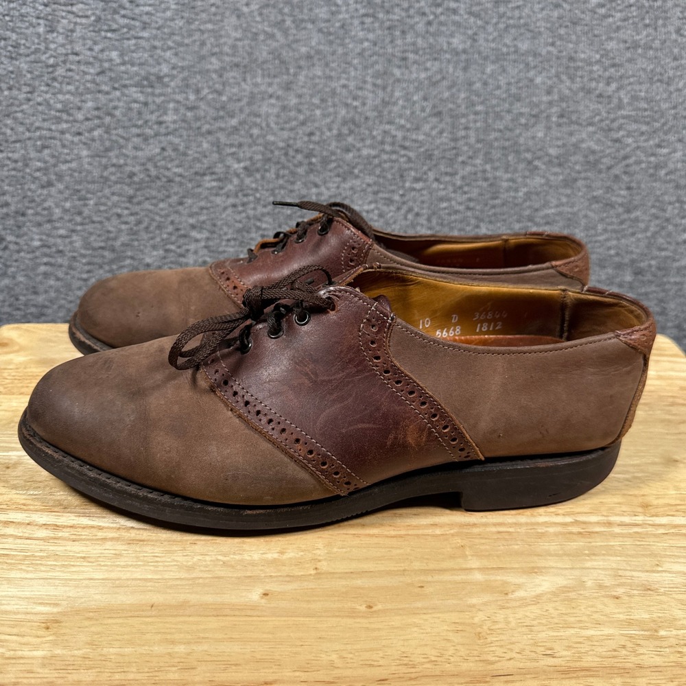 Allen Edmonds Shelton Saddle Shoes Mens 10D Brown Leather Two Tone Suede Brogue